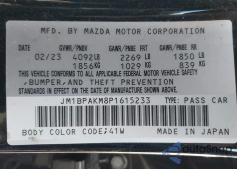 2023 Mazda Mazda3 2.5 S Select from USA, damaged, VIN JM1BPAKM8P1615233